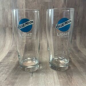 Set of 2 Blue Moon 16 Oz Beer Glass  Bar Pint Glasses LIGHT CITRUS WHEAT 6.5"
